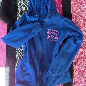 Blue Hoodie with Pink Print